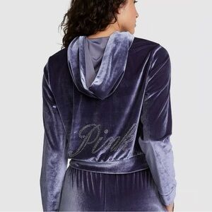 Vs pink velour cropped bling hoodie-medium NEW